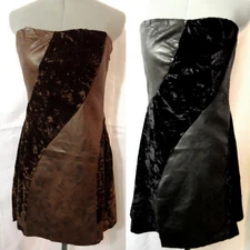 Nwt MUSTARD SEED Velvet Pleather Dress SML Black Brown Formal Party Aline Holida