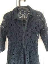 Zara green crochet mini shirt dress fit flare size M medium 10 12 lace Christmas