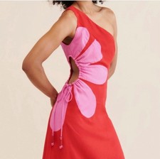 Farm Rio Cut Out Flower One-Shoulder Midi Dress Red XL