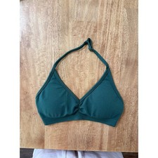 Alphalete Forest Green Halter Sports Bra XXS Seamless Ribbed Ruched Gym Top