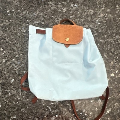 Longchamp Les Pliages Light Blue Backpack Brown Leather Flap  display picture 1
