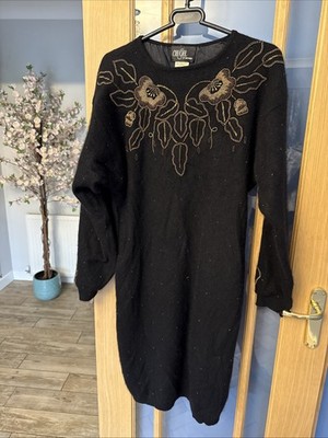 Vintage CEE GEE Sue Wong Angora Wolle Strickkleid Größe Small Perlen schwarz.