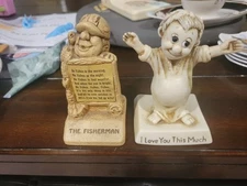 I Love You This Much Russ Berrie & Co Boy Statue Resin 1970. 7” Plus Fisherman
