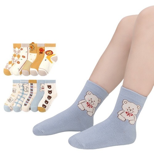 5 Pack Kids Socks Winter Lace Girls Boys Sock Cartoon Flower Print Cotton Socks - Picture 2 of 19