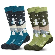  Merino Wool Ski Socks Kids, Knee-high Warm XX-Small Red Green (2 Pairs)