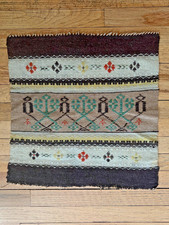 Vintage Southwestern or Mexican Textile Small Rug Wall Tapestry w Aztec Print