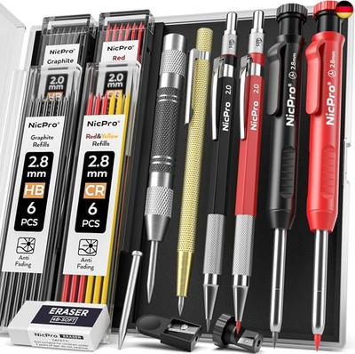 Nicpro 15 Stück Tischler Bleistifte Set mit Anspitzer, Mechanische