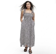 Diane Von Furstenberg Target Size 1X Smocked Tie Strap Neutral Poppy Midi Dress