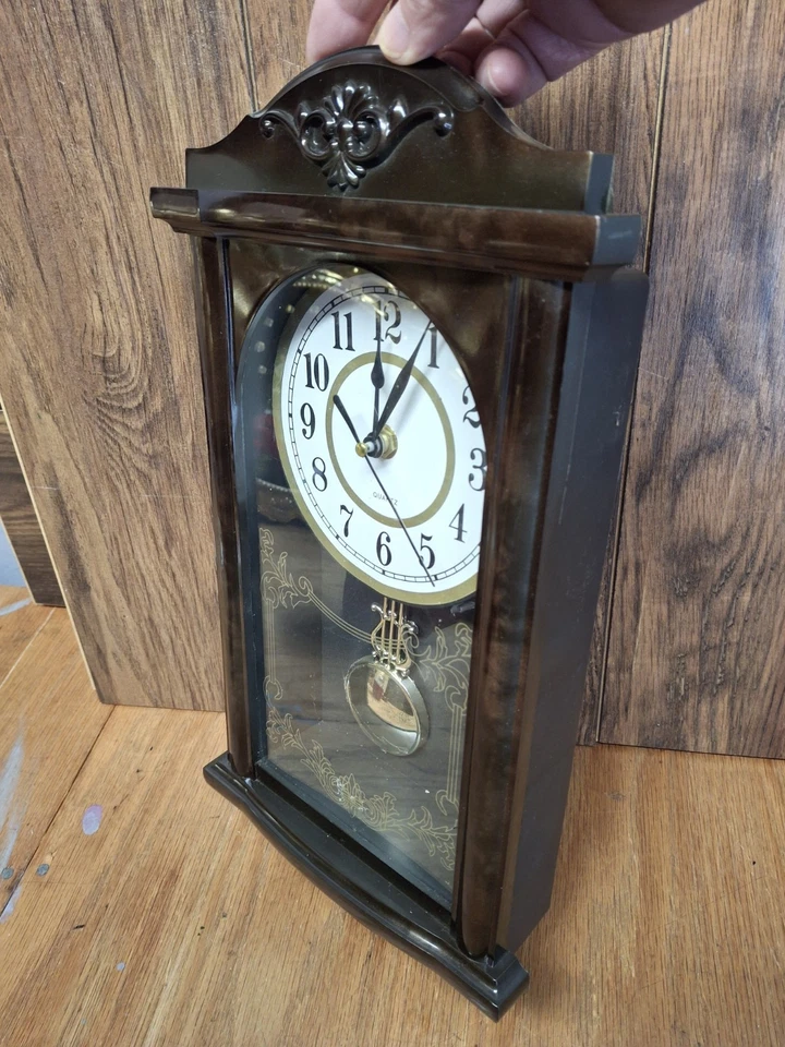 Vintage Pendulum Wall Clock Quartz 15' Tall Plastic Frame - Image 2 of 4