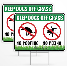 2PC No Poop or Pee Dog Sign with Stakes, 12 Inches by 9 Inches - Corrugated Plas