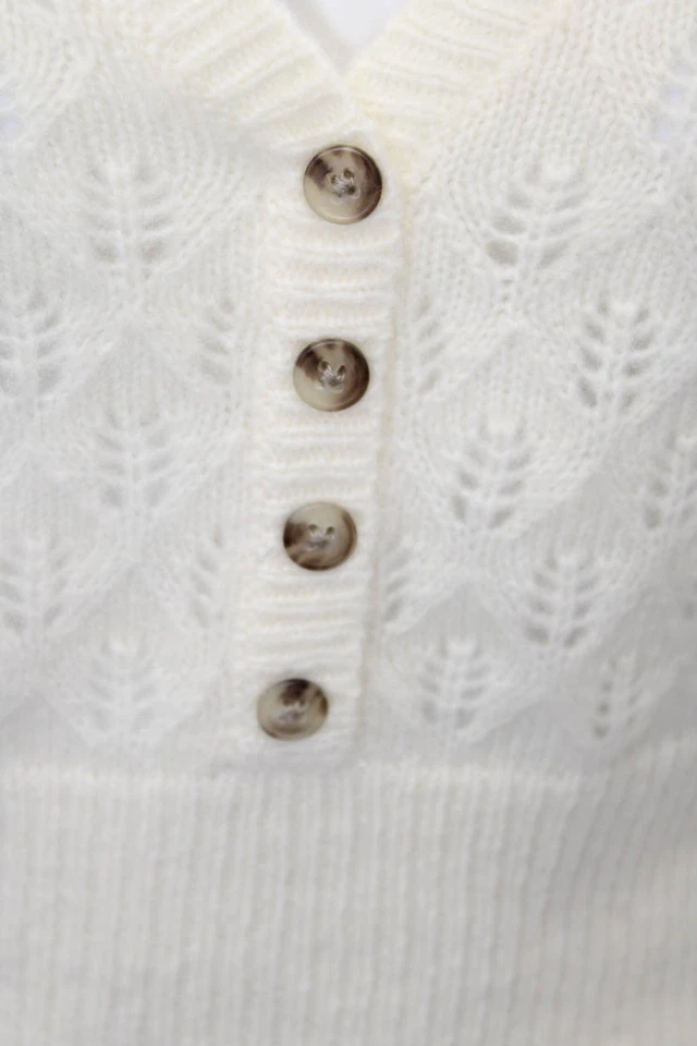 Suéter tejido abierto manga larga cuello en V beige talla P Intermix para mujer Foto 4 de 4