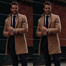 Camel 100 Cashmere Men Overcoat Sport Polo Lapel Elegant Mid Length Jacket Coat