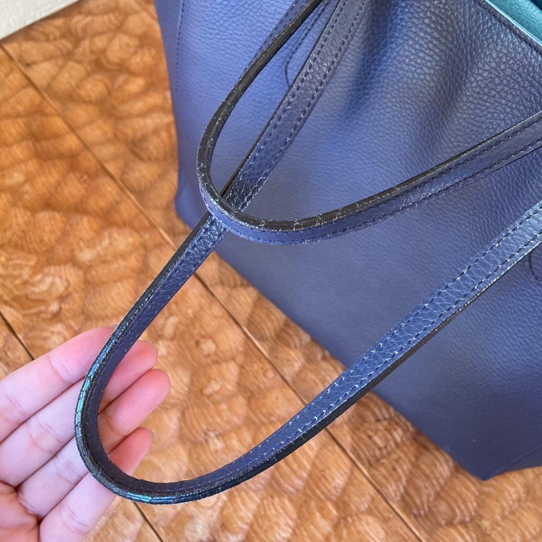 GUCCI Swing Leather Tote Bag Navy Turquoise Bi-Color Made in Italy thumbnail 7