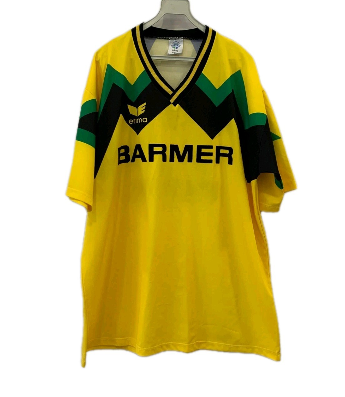Vtg 90s Erima Soccer Jersey Barmer Sponsor Made in Italy Geometric Neon L/XL#227