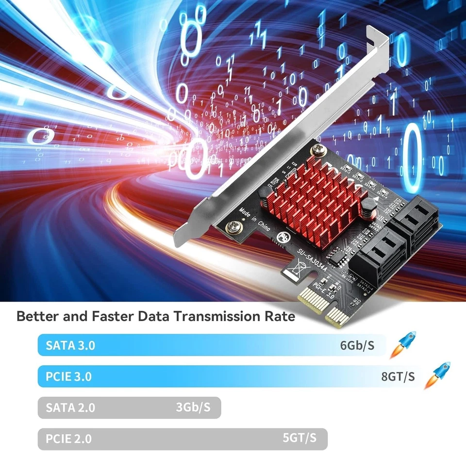 4-Port PCIe to SATA Adapter, 6Gbps SATA 3.0 Expansion Card w/ Low Profile Bracke - Image 3 of 4