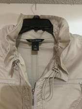 Tan White House Black market jacket size 10 Ruffle Look At Collar