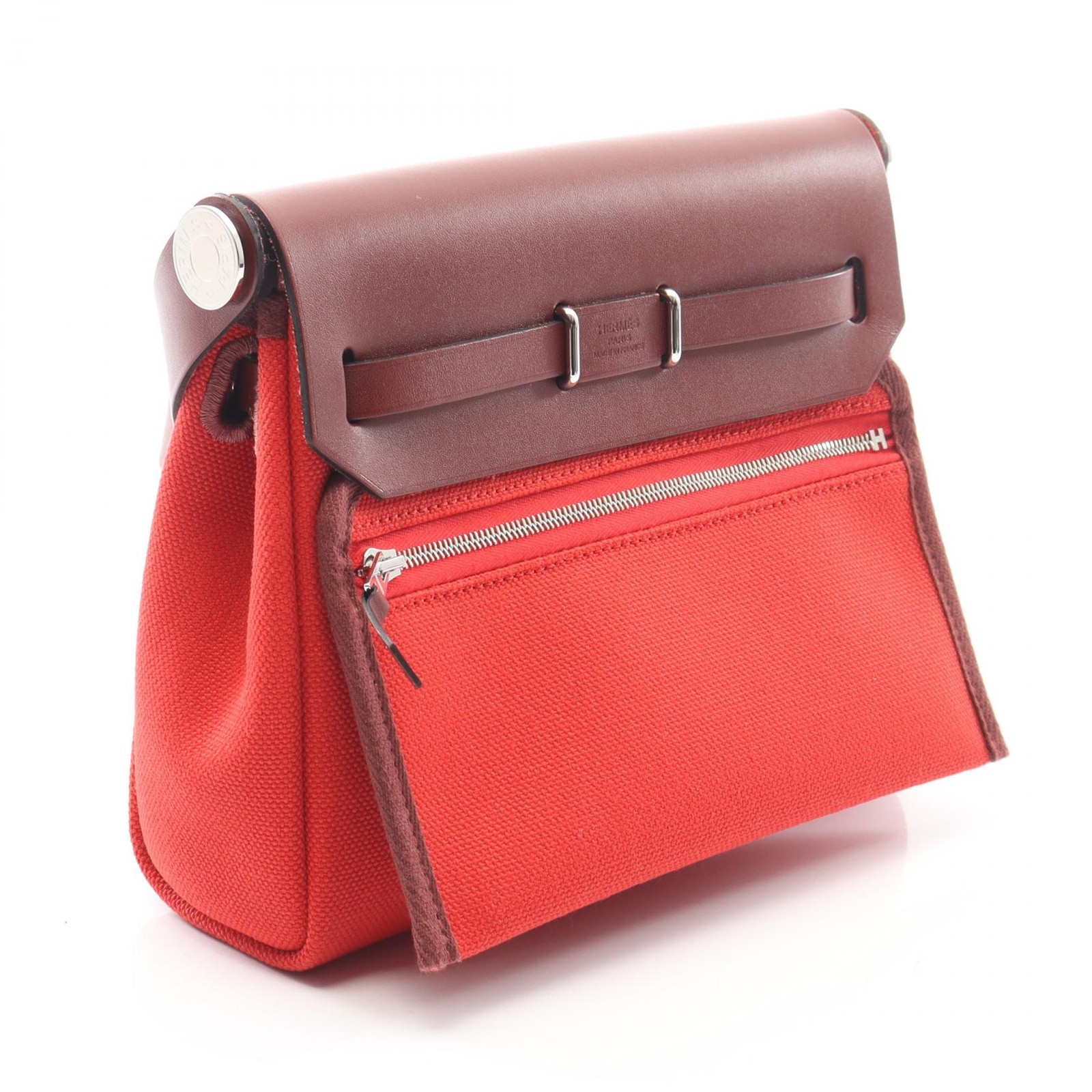 HERMES Herbag Zip Mini Shoulder crossbody Bag K Toile Military hunter red SHW thumbnail 2