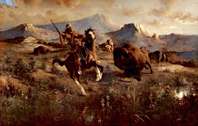 The Buffalo Hunter, E. S. Paxson, Whitney Gallery of Western Art, Postcard