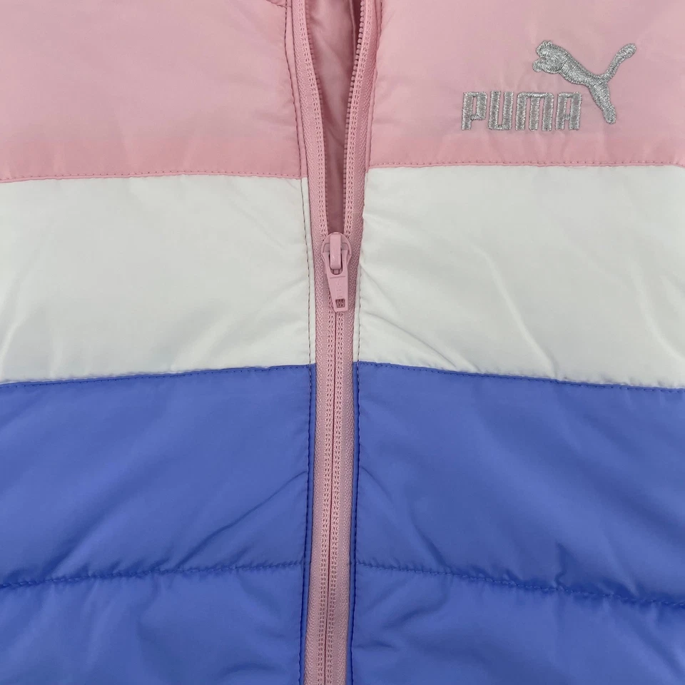 Chaleco Puma Puffer Sin Mangas Acolchado Cremallera Completa Rosa Azul Blanco Niños S 7/8 Foto 3 de 4