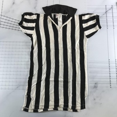 Vintage Empire Herren Poloshirt 1/4 Zip Schwarz Weiß Gestreift Referee