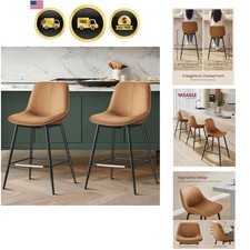 Bar Stools Set of 2 Modern Counter Height with Back Ergonomic Leather Metal