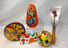 Vtg Tin Litho Noisemakers Party New Years Metal Rattlers Ratchet Clangers