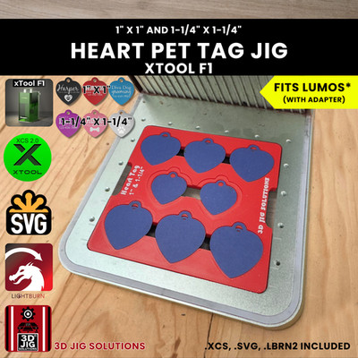 xTool F1 Heart Pet Tag Jig | Laser Engraving Template for 2 Sizes