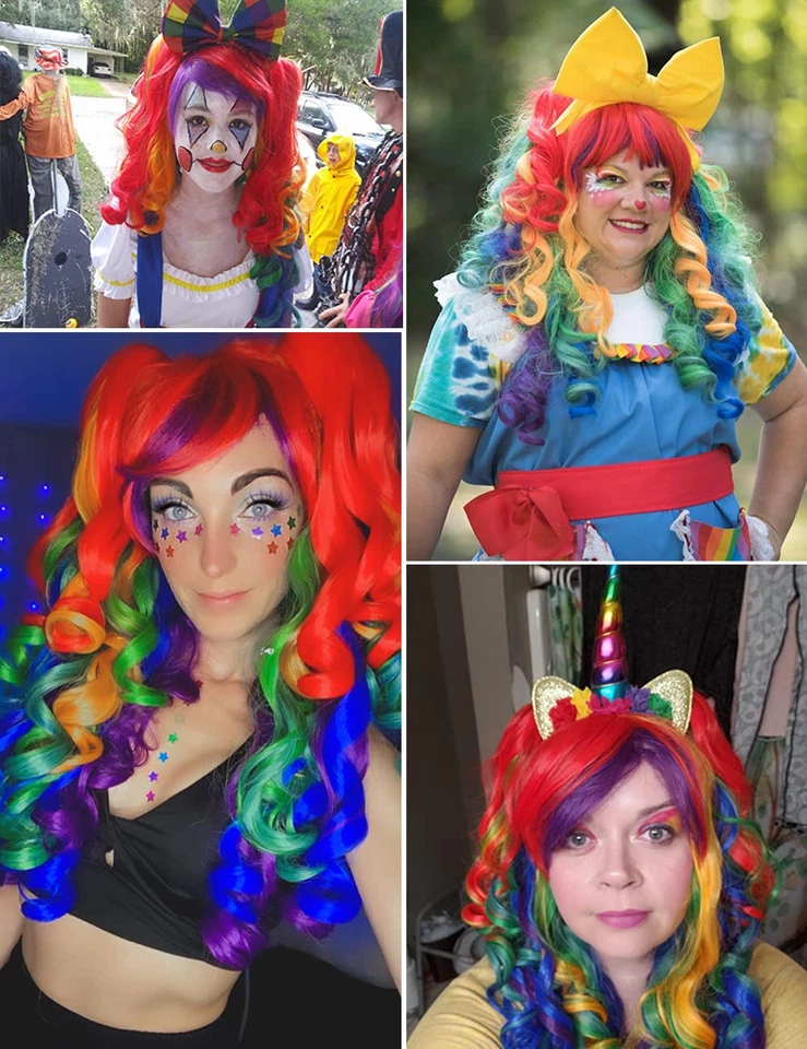 Peluca Cosplay Larga Rizada ColorGround con 2 Colas de Caballo (Color Arco Iris) Foto 3 de 4