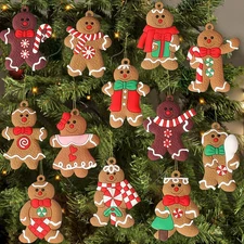 12Pcs Gingerbread Man Ornaments for Christmas Tree, Assorted Gingerbread Figurin