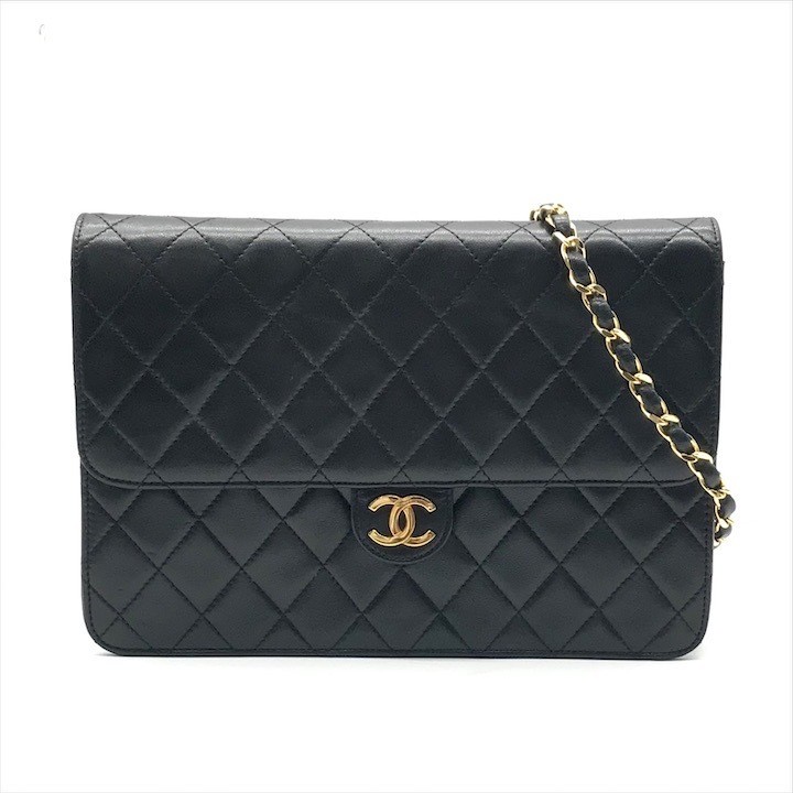 Vintage CHANEL Coco Mark Matelass Lambskin Push Lock Chain Shoulder Bag Excellent Condition