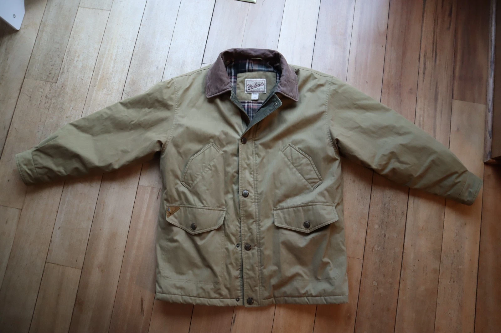 Vtg Brown WOOLRICH Insulated Zip & Snap Front Leather Collar Jacket Medium