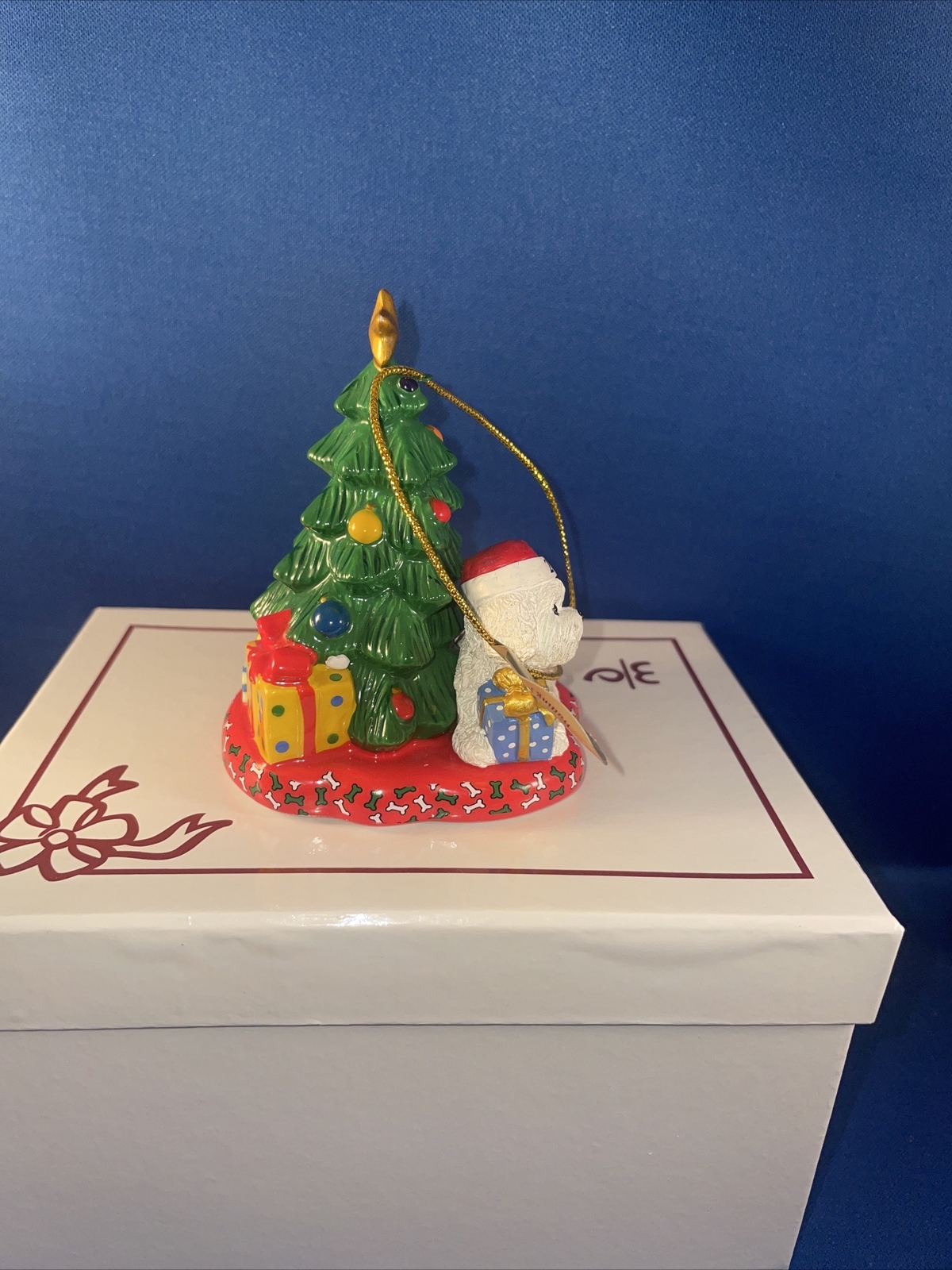 Danbury Mint 2014 Bichon Frise Ornament Waiting For Santa,Dog W/ Xmas