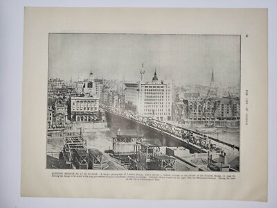 Alter antiker Druck 1927 Die City of London, London Bridge wie sie heute ist