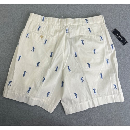NWT Mens Polo Golf Ralph Lauren Shorts White Blue Golfer Embroidered 34 x 7 Prep - Picture 6 of 13