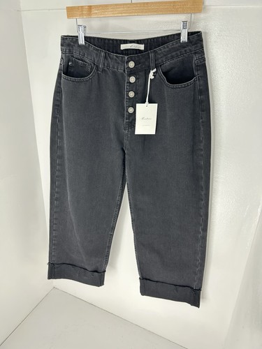 KanCan NWT Button-Fly Cropped Jeans Size 29 Wide Leg Stitched Cuffs NEW Denim - Picture 3 of 15