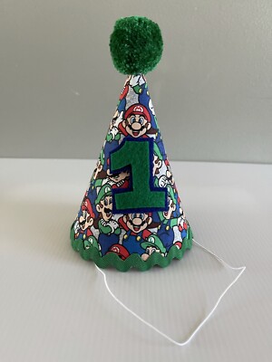 Luigi First Birthday Hat, Mario Party Decorations “New Handmade