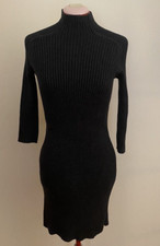 CALVIN KLEIN SWEATER DRESS~M~CHARCOAL GRAY~RIBBED~3/4 SLEEVES~MOCK NECK~