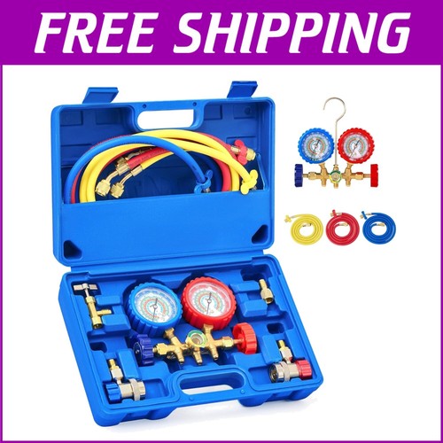 Heavy-Duty AC Manifold Gauge Set with Moisture Indicator & Calibration Screws