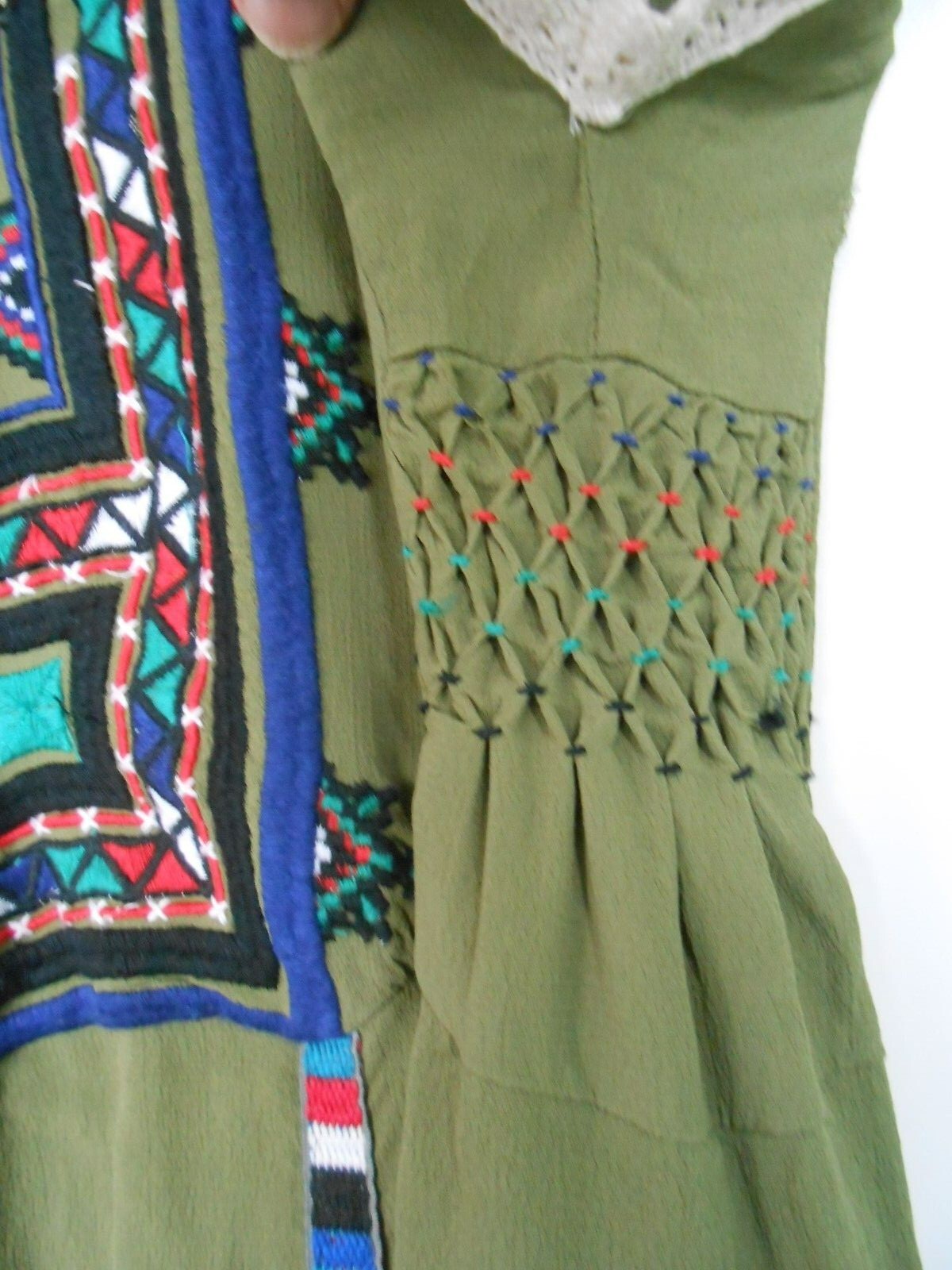 Fab BIBA tiger dress 18 green embroidered lined pockets superb cond