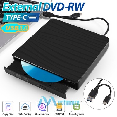 USB/Type-C 2IN1 External Slim CD DVD Drive Writer Burner Player Fr PC Laptop Mac