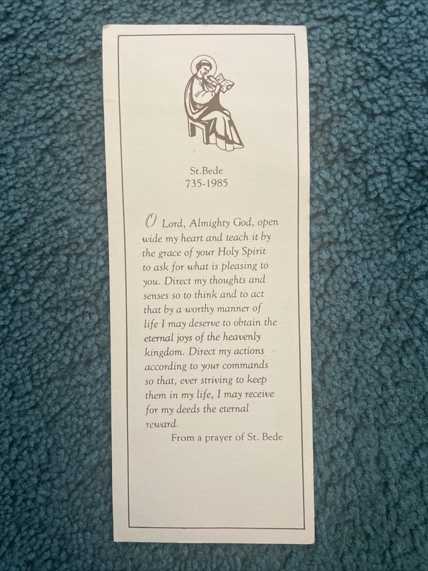 Vintage Saint Bede The Venerable Bookmark Paper Prayer Of St. Bede