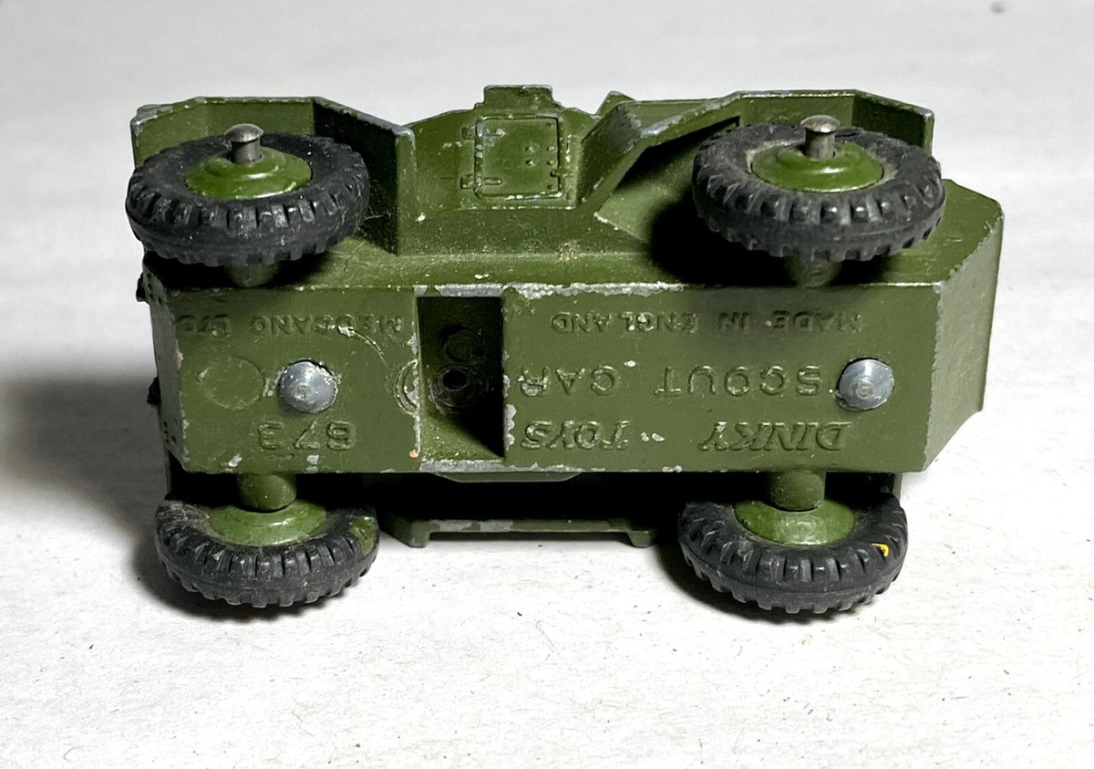 Vintage Dinky Toy Scout Car # 673 - Green Diecast Tank Toy - Used