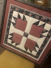 Framed Hand Stitched Quilt Piece 15  X 16  Proffessionally Framed