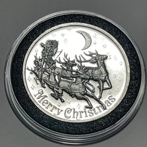 1986 Christmas Santa Reindeer Carolers Coin 1 Troy Oz .999 Fine Silver Round 999 - Picture 12 of 16