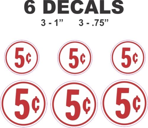 6 autocollants vinyle de restauration pour distributeur automatique Gumball 5 cents    - Photo 1 sur 1