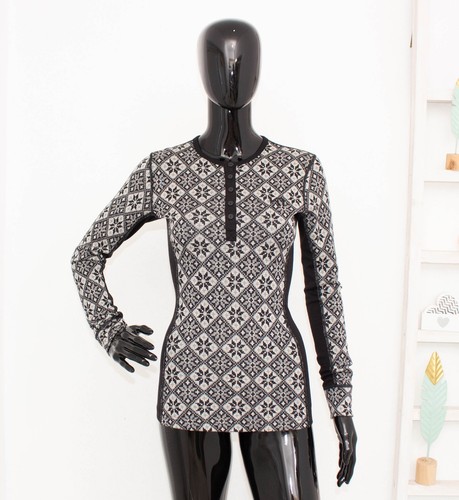 KARI TRAA Base Layer 100% Merino Wool T-shirt Snowflakes Fair Isle Thermal Top S - Picture 3 of 7