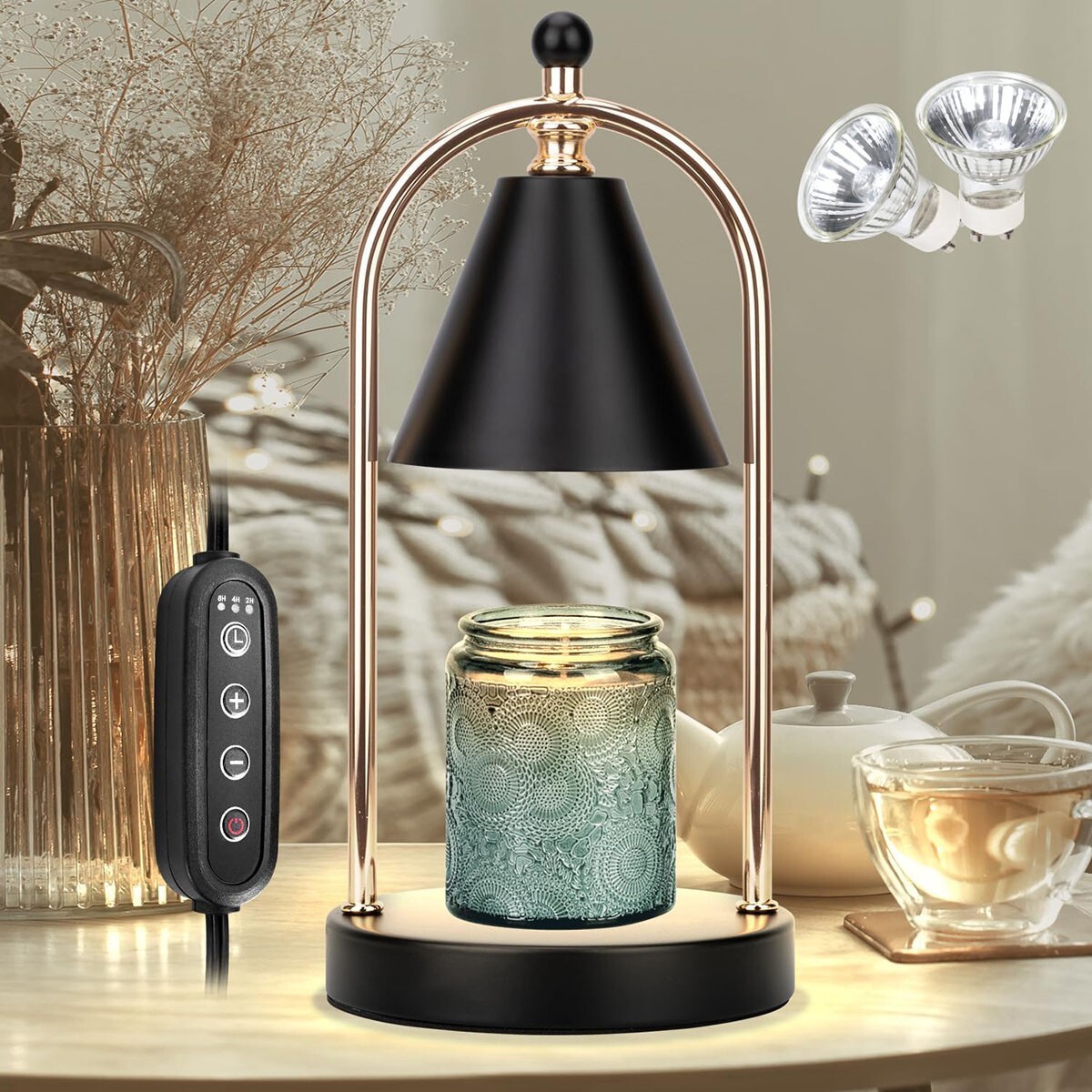 Candle Warmer Lamp with Timer and 2 Bulbs, Electric Candle Melter Light-image