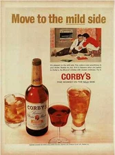 1964 CORBY's Reserve whiskey Couple listening to music on floor Vintage Print Ad