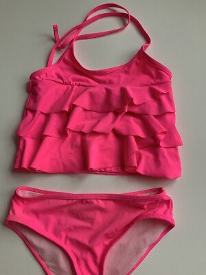 Crazy By Gymboree Girls Hot Pink Bright Ruffle Top Tankini M