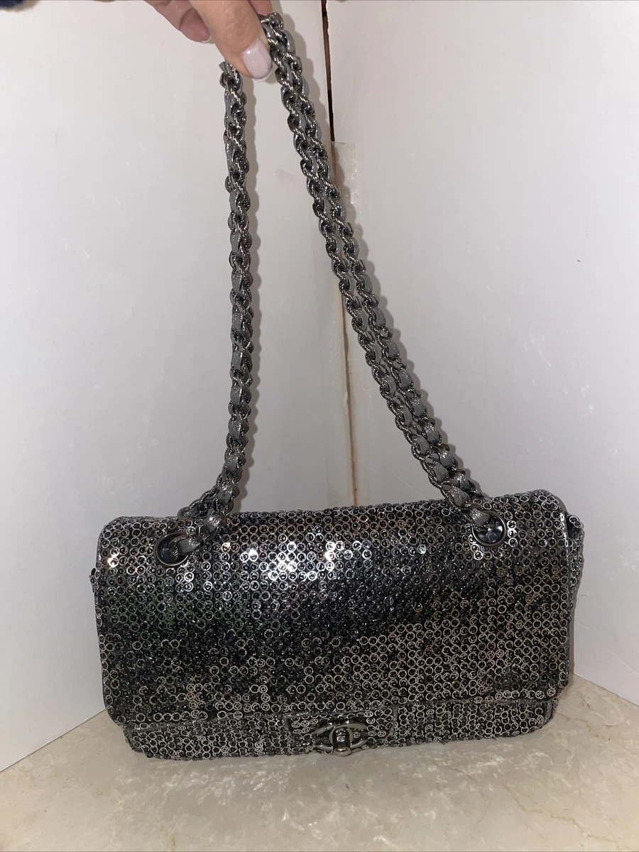 Chanel Classic Flap Hidden Mesh Medium Black Sequins Shoulder Bag